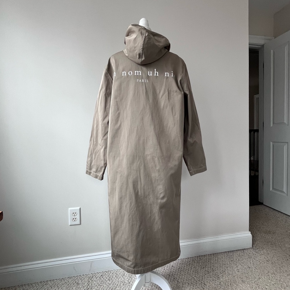 Ih Nom Uh Nit Taupe Long Raincoat with Contrast Stitching and Snap Buttons - Picture 11 of 11